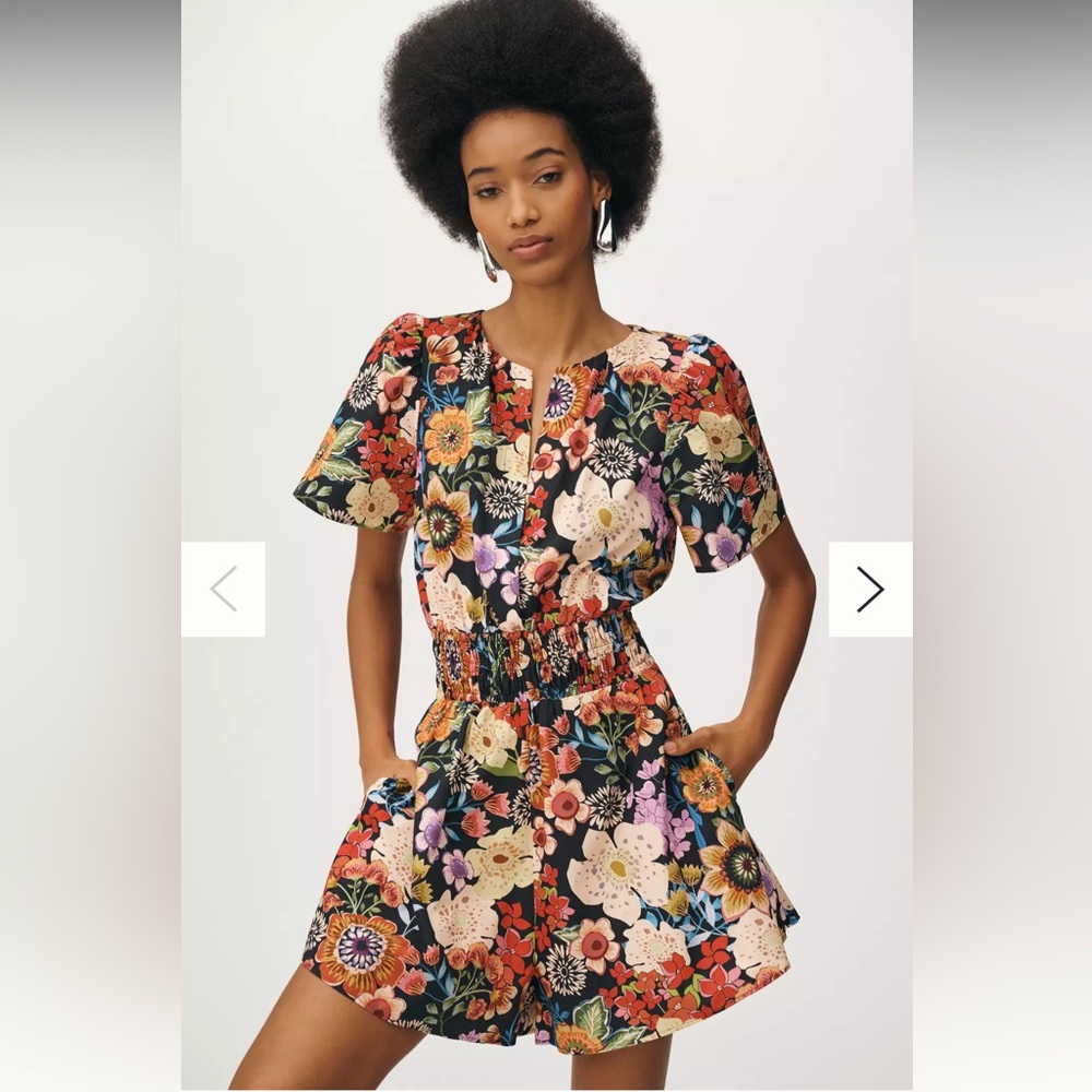 Anthropologie The Somerset Poplin Romper XS Color: Black Pattern NWT